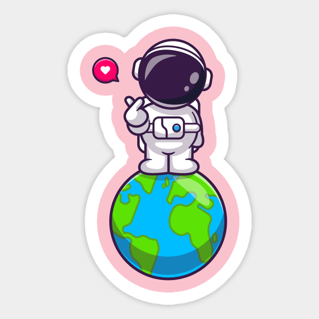 Cute Astronaut Standing On Earth With Love Sign Cartoon Sticker by Catalyst Labs